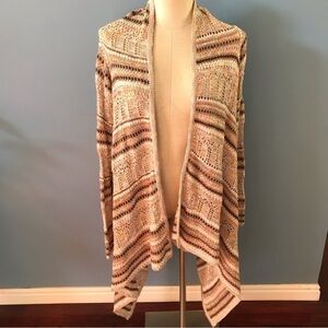 Boho multicolor pastels asymmetric long sleeves open cardigan size M fall winter
